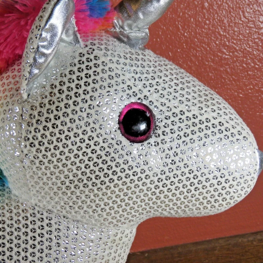 Unicorn Plush Dan Dee Collector’s Choice “Be Jolly” Silver Sequined Rainbow 20”